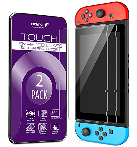 Preisvergleich Produktbild Fosmon Nintendo Switch Panzerglas / Displayschutzfolie / Schutzfolie / Folie (2 Stück) [Gehärtetes Glas / Bruchsicher 9H Härte / Ultra HD / Kristallklar] EINFACHE Installation