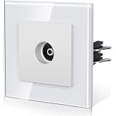 BSEED TV Plug with Glass, Wall Plug with Hook,E-Series,TV Socket,86 mm White