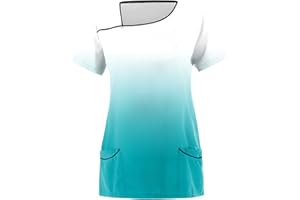 OUMSHBI Kasack Pflege Berufsbekleidung Damen Farbverlauf Medizinische Arbeitskleidung Abfallende-Schulter Laborkittel Damen Kurzärm Altenpflege mit Taschen Kittel Pflegebekleidung Kasacks für Frauen