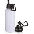 Volhoply 1 Litre Water Bottle with Straw & Spout Lid,Insulated Sports Water Bottle,Double Wall Vacuum Stainless Steel Thermos,Leak Proof Wide Mouth Metal Flask,Keeps Cold or Hot for Travel(White,1)