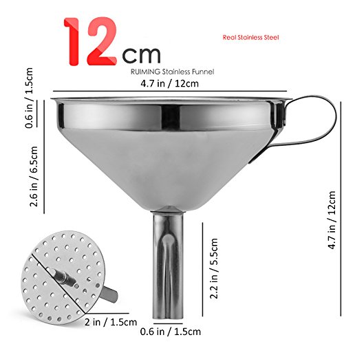 OUNONA 12cm Trichter mit Sieb Edelstahl für die Übertragung von flüssigen Flüssigkeiten Trockene Zutaten Pulver - 2