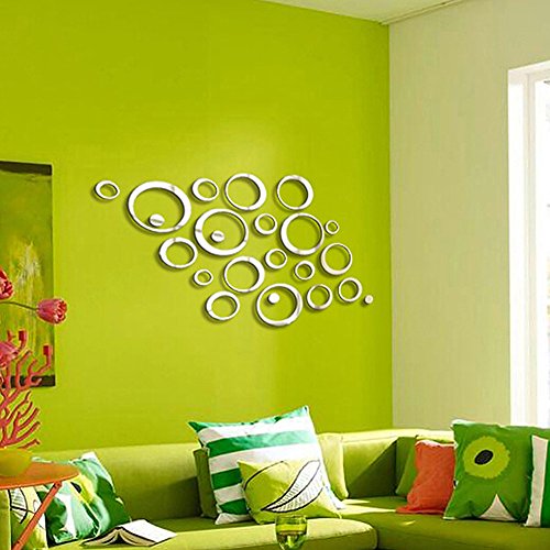 Demiawaking 24Pcs Schöne Abnehmbare 3D DIY Kristall Kreise Aufkleber Spiegel Wandaufkleber fuer Schlafzimmer ,Kinderzimmer, Wohnzimmer, Haus Dekor Silber (10) - 6