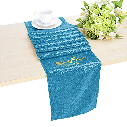 ShinyBeauty Pailletten-Tischdecke Türkis-12x72Inch - 3