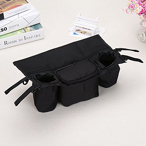 JUNGEN Kinderwagen Organizer Kinderwagen Zubehör Universal schwarz Baby Wickeltasche Kinderwagen Buggy Becherhalter passend für die meisten Kinderwagen - 5