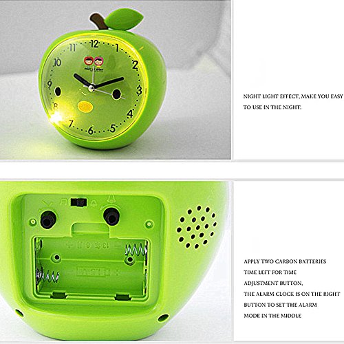 Ailiebhaus Cartoon Apfelform Analog Kinder Wecker mit Nachtlicht - 5