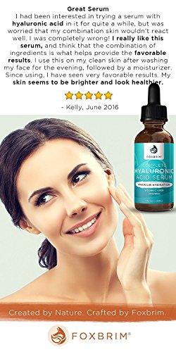Ganzheitliches Hyaluronsäure-Serum 30 ml, Bei Falten und Alterserscheinungen der Haut, 100% natürliche Inhaltsstoffe, Mit Vitamin C, Jojoba-Öl & grünem Tee, Von Foxbrim - 4