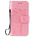 Produktbild Leder Hülle für iPhone 5 5S 5G,Brieftasche Hülle für iPhone SE,iPhone 5 5S 5SE Hülle Flip Case Wallet,Fanryn Retro Elegant Butterfly Schmetterling Baum Katze Muster Prägung PU Leder Ledercase Schutzhülle Handy Lanyard Strap Flip Tasche Wallet Case Cover Schutzhülle Etui Tasche Handytasche Hülle Standfunktion mit Kartenfächer Silikon Rückseite Cover für Apple iPhone 5 5S 5SE - Rosa