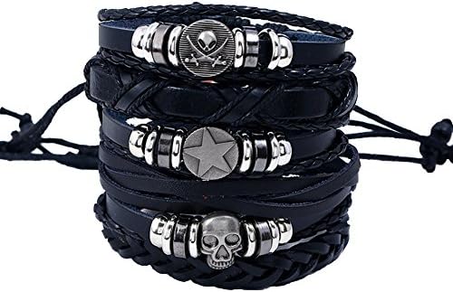 6Pcs/Set Faux Leather Bracelet Men Multilayer Hexagon Skull Star Punk Bangle