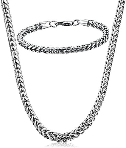 Stainless Steel Silver Curb Chain Necklace Bracelet Set, Stunning Mechanic Style Men's Link Chain Necklace Bracelet Set, 6mm in Width, Bracelet 8.5" Necklace 24"
