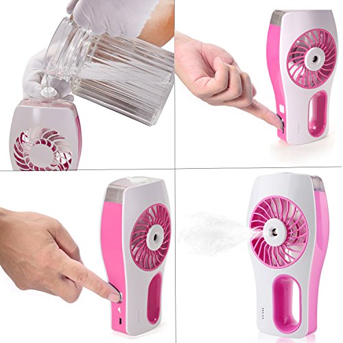 Juboury tragbarer USB Ventilator mit Luftbefeuchter. Super Kühlwirkung für Unterwegs, Zuhause und im Büro (Rosa) - 3