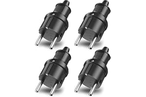 ‎KEAGAR KEAGAR Schutzkontakt-Stecker mit Knickschutztülle, Stecker 250V (16A), spritzwassergeschützt und langlebig Kann für 6-16mm Kabel Schutzkontakt Stecker aus SEBS, IP44, bruchfest, schwarz, 4 Stück