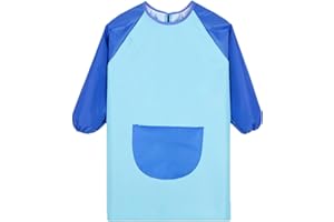 EIYVPRA 1 pcs Blouse Peinture Enfant Imperméable Tablier de Peinture Enfant avec Poches, imperméable, réglable, pour L'école Activités, Cuisine,Peinture, Coloriage, Convient aux Enfants de 5 à 12(bleu)