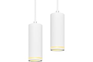 BOYIR Lámpara Colgante Moderna, Lámpara de techo cilíndrica, Iluminación de Techo vintage con portalámparas de casquillo GU10, Altura Regulable, Luz de Techo Interior para Salon, 15cm,Blanco,2 piezas