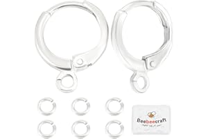 Beebeecraft 20 pz 925 ganci per Orecchini Rotondi In Ottone Placcato Argento Sterling con Anelli A Leva e Anelli di Salto Aperti con Scatola di Immagazzinaggio per Risultati di Creazione di Gioielli