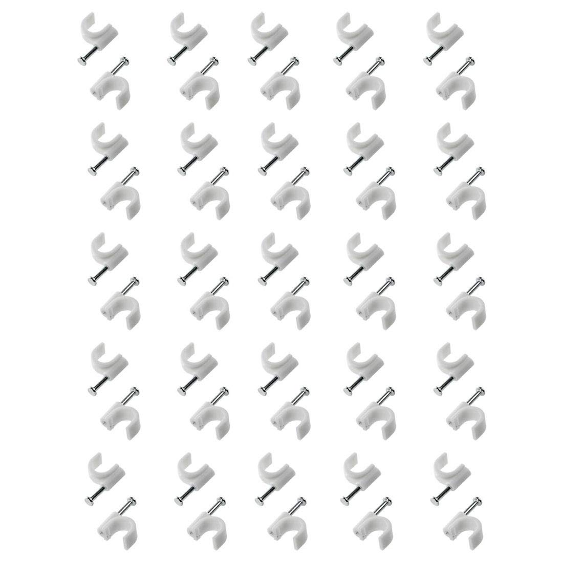 Hi-PLASST Cable Clips Combo of 400pcs (4mm + 6mm + 8mm +12mm) 100 pcs Each Wire Fastener with Metal Nails for Cable Management, Cord Organizer, Round Wire Clamps for Hanging Cables Fitting on Wall