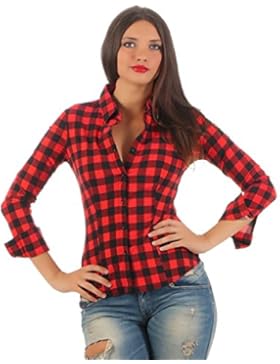 5829 Fashion4Young Taillierte Damen Langarm Bluse Karobluse Damenbluse Hemdbluse Stretch Bluse kariert