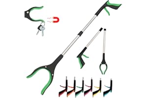 HATAF Reacher Grabber Stick with Magnetic Tip, 32inches/81cm Long Handle Litter Pickers for Adults & Elderly, Lightweight Grabbers for Disabled, Rubbish & Leaf Grabber, Disability aids (32" Green)