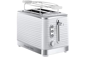 Russell Hobbs Grille Pain [Fentes Extra Larges] Inspire Blanc (Design Moderne, Contrôle Brunissage ajustable,Tout type de pain, Décongèle, Chauffe Viennoiserie,Tiroir Ramasse Miettes) Toaster 24370-56
