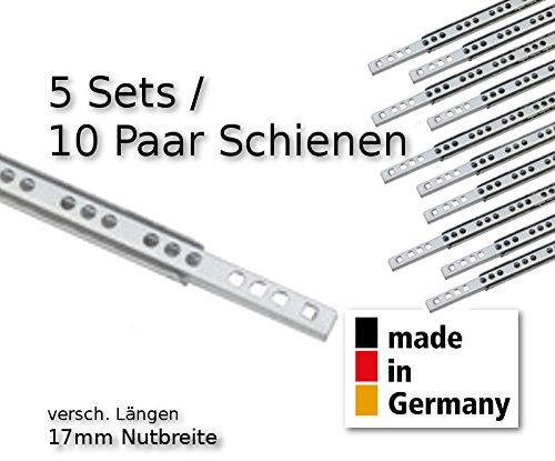 Preisvergleich Produktbild 10 Stück Livindo Schubladenschienen Teilauszug Rollenauszug Teleskopschiene Kugelführung 342 x 17 x 10 mm