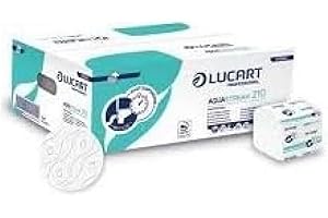 Lucart Professional, AquaStream 210, Papel higiénico intercalado de celulosa pura de alta fricción, Ideal para aseos públicos y de oficinas, 210 unidades, 9,5x11 cm, 40 paquetes