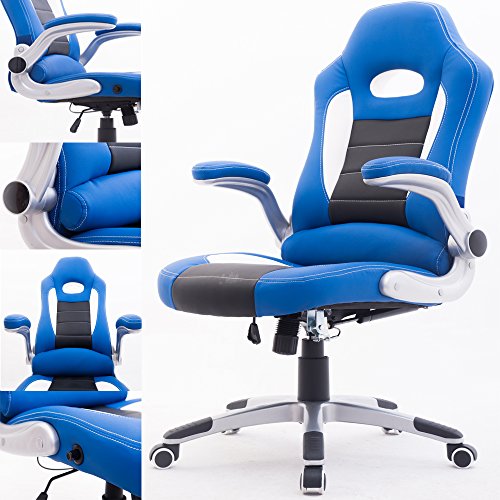RayGar Drehstuhl, hervorragend gepolstert, Rckenlehne mit Aussparungen, fr Gaming und die Arbeit an Schreibtisch und Computer, Chefsessel blau RayGar Drehstuhl, hervorragend gepolstert, Rckenlehne mit Aussparungen, fr Gaming und die Arbeit an Schreibtisch und Computer, Chefsessel blau