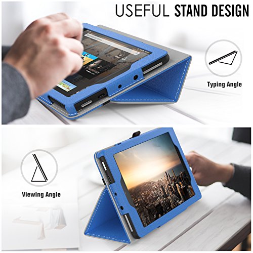 MoKo Hülle für All-New Amazon Fire 7 Tablet (7 Zoll – 7. Generation, 2017 Modell) – Kunstleder Ständer Schutzhülle Smart Cover mit Auto Sleep/Wake up Funktion, Stift-Schleife und Stanfunktion für das neue Fire 7 2017, Blau - 5