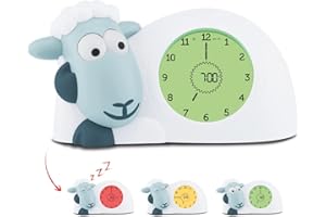ZAZU Horloge Sam l'Agneau - Horloge d'Entraînement au Sommeil et Veilleuse pour Enfants | Réveil lumineux | Aidez votre enfant à apprendre quand se réveiller | Luminosité réglable | Arrêt automatique