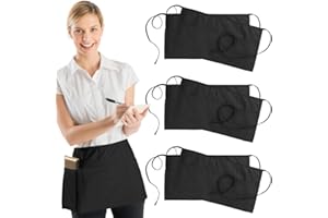 GZCZCC 6 Pz Vita Corta Grembiule Nero, Grembiule Corto Unisex 86 * 55cm, Grembiule da Barbecue con 3 Tasche, Grembiule Lavoro Regolabile, Grembiule Barista, Vita Corta Grembiule Bar, Caffè Ristorante
