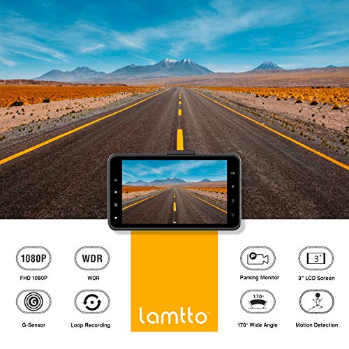 Lamtto Autokamera Full HD 1080P Dashcam Armaturenbrett Kamera 3 Zoll LCD-Bildschirm Video Recorder Fahren 170 ° Weitwinkel, G-Sensor, WDR, Parkmonitor, Loop-Aufnahme, Bewegungserkennung - 2