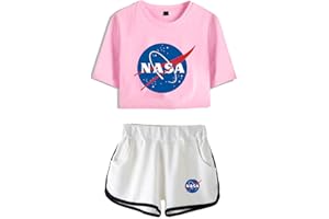 YIMIAO Niña Mujer NASA T-Shirts y Shorts del transbordador espacial Insignia Cuello Redondo Manga Corta Verano Camiseta y Pantalones cortos