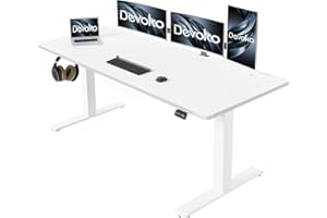 ‎DEVOKO Devoko Height-Adjustable Desk, 160 x 70 cm, Electric, Height-Adjustable, Sturdy Standing Desk, Computer Desk, 2-Function Memory, Height Adjustable, Ergonomic Standing Seat Table (White)