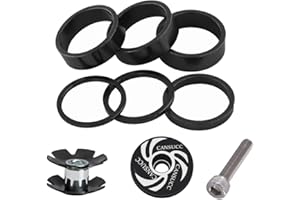 Saipor 9PCS Aluminium Alloy Bicycle Headset Spacer 1-1/8 inch Bicycle Front Fork Stem Spacers Kit 2mm, 3mm, 5mm, 10mm with Stem Top Cap, Long Bolt, Headset Star Nut for MTB BMX Road Bike (Black)