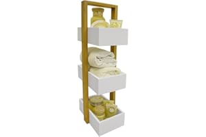 WATSONS ECHE - 3 Tier Bathroom Storage Shelf/Caddy/Basket - White/Natural
