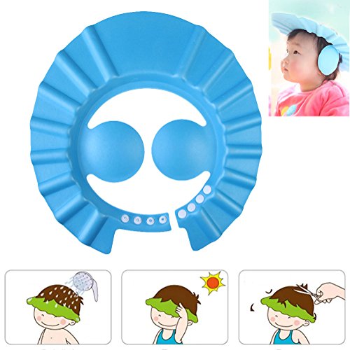 Chinatera Adjustable Baby Kids Shampoo Cap Bath Shower Cap Wash Hair Ear Shield (Blue)