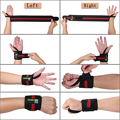 Handgelenkstütze [ 2er Set ], TOMOUNT Handgelenkschoner Handgelenkschutz Bandagen für Bodybuilding + Kraftsport + Fitness + Crossfit Training 54CM für Frauen und Männer - 3