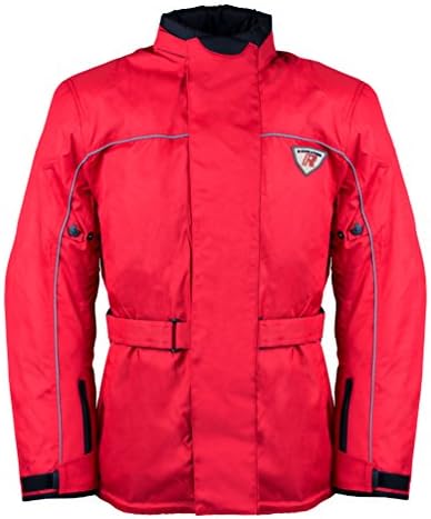 Mens Armoured Waterproof Red Cordura Textile Motorcycle Motorbike Jacket (Large)
