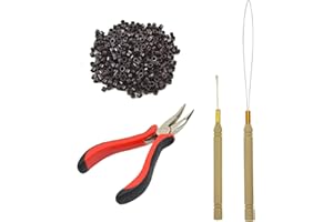 YTBYT Microring Haarverlängerung Set mit 1 Stück I-Tip Hair Zangen 1 Stück Microring Nadel Einfädler 1 Ziehen Haken und 500 Stück Microringe für Haarverlängerung Zubehör (Dunkelbraun)