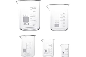 EMNIMQ 5stk Becherglas 100ml 50ml 25ml 10ml 5ml Becherglas Messbecher Labor Becherglas Set Glas Becherglas Borosilikatglas Bechergläser 50ml für Labor Laborglas Hitzebeständig Labor Messbecher Glas