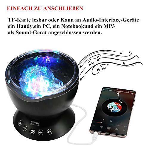 SOLMORE LED Nachtlicht Stimmungslichter Ozean Projektor Wellen Lampe Deckenlampe Projektionslampe Ozeanwellen Licht mit Musik Fernbedienung (Musik-Eingang 7Lichtmodi/4 Naturklänge eingespeicherLampe )TF Steckplatz/USB Klinken kabel / Romantische Dekoration für Baby Kinder Spielzeug Wohnzimmer Party Kindergeburtstag Geschenk - 7