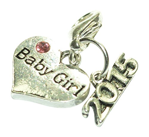 Baby Girl 2015 Clip on Charm with Pink Gift Bag OR Pink Gift Box Handmade by Libby's Market Place (Pink Gift Bag)
