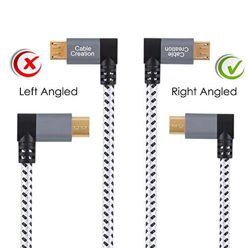 cablecreation Winkel links Micro USB Kabel 2.0 geflochten, kurz USB 2.0 A Stecker an Micro-USB-Stecker mit vergoldeten und Aluminium Fall, 3,2 Ft/1 Meter, Space Grau - 3