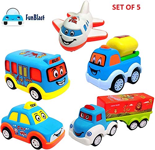 FunBlast Kids Pull Back Vehicles, Push and Go Crawling Toy Car for Kids & Children (Set of 7 Pcs) - Made in India - Multicolor