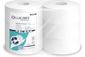 Lucart Professional, AquaStream 340, Jumbo High Fade Pure Cellulose Toilet Paper, Idéal pour les bureaux et les salles de bains publiques, 1300 feuilles, 9.1x26 cm, Pack de 6 rouleaux