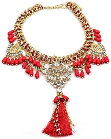 Colorful tassel national crystal and beads necklace
