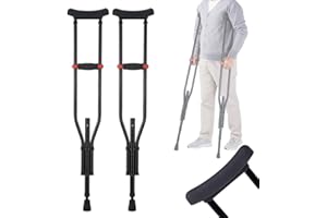 NEWFUN Achselkrücken, Krücken, Unterarmgehstützen, Höhenverstellbar, Unterarmstützen, 150 KG Belastbar, Aluminiumgehstützen Mit Weichen Unterarm- und Handauflagen, Grau, 1 Paar