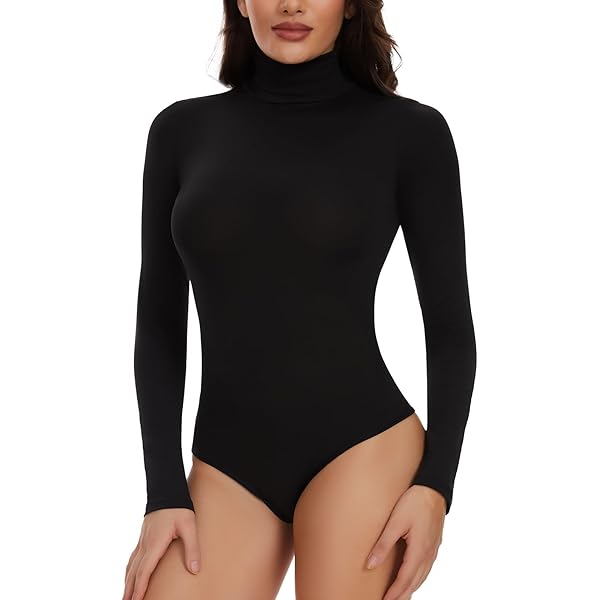 Damesbody met lange mouwen, opstaande kraag, V-schildpad, elegant