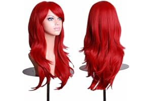 COLORFUL PANDA ColorfulPanda Charming Long Red Wigs for Women Curly Wavy Synthetic Hair Ends Halloween Costume Cosplay Wig (Red)