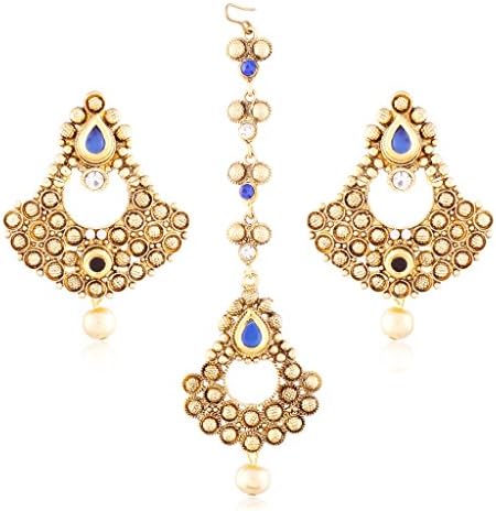 I Jewels Gold Plated Earring Set with Maang Tikka for Women TE119Bl