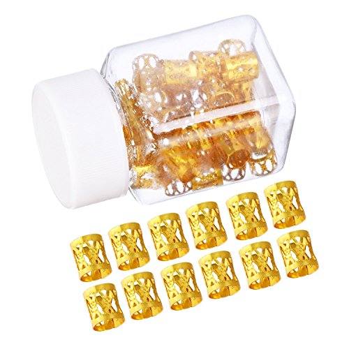 Mudder 50 Stück Aluminium Dread Lock Verstellbar Metall Cuffs Dreadlocks Perlen Flechtet Haar Schmuck, Golden