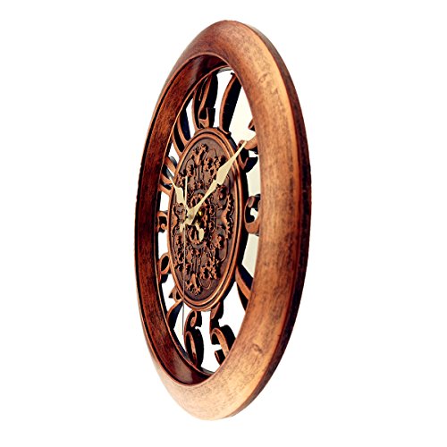Foxtop 11-Zoll-Kupfer Farbe Antike Hohl European Style Retro Fashion kreative leise Wanduhr, arabischen Ziffer Anzeige, Mute Quarz-Digital-Wand-Taktgeber-Dekoration-Geschenk für Home Office (Copper1) - 2